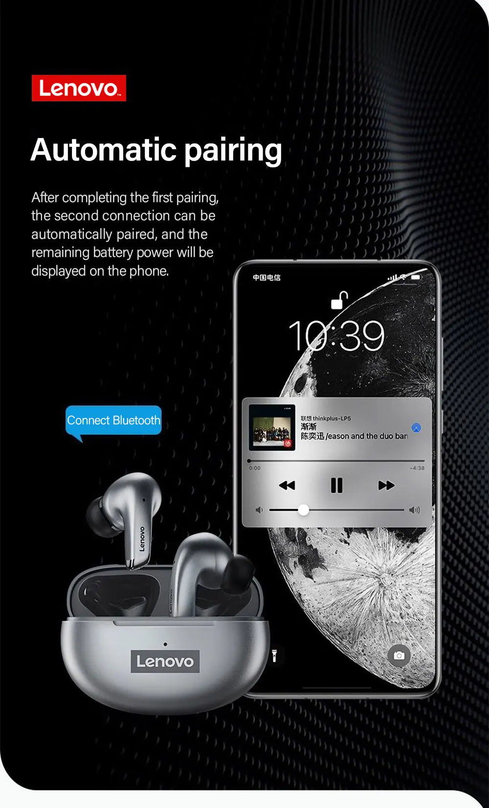 Lenovo LP5 TWS Bluetooth Earphone 9D Stereo